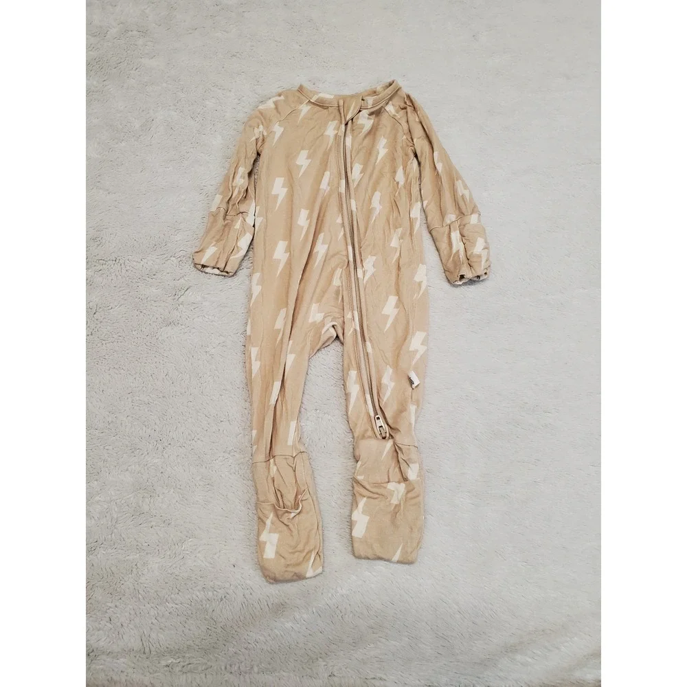 Forever French White Tan Bamboo One Piece Pajama Set Unisex Baby Newborn 3 month